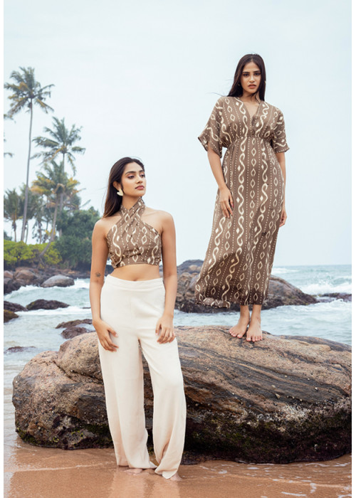 GABRIELLE BROWN HALTER NECK CROP BLOUSE